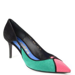 SALVATORE FERRAGAMO FIABA LEATHER AND SUEDE PUMPS